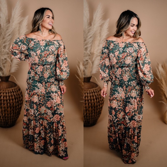 Long sleeve fall floral maxi dress - Picture 2 of 5